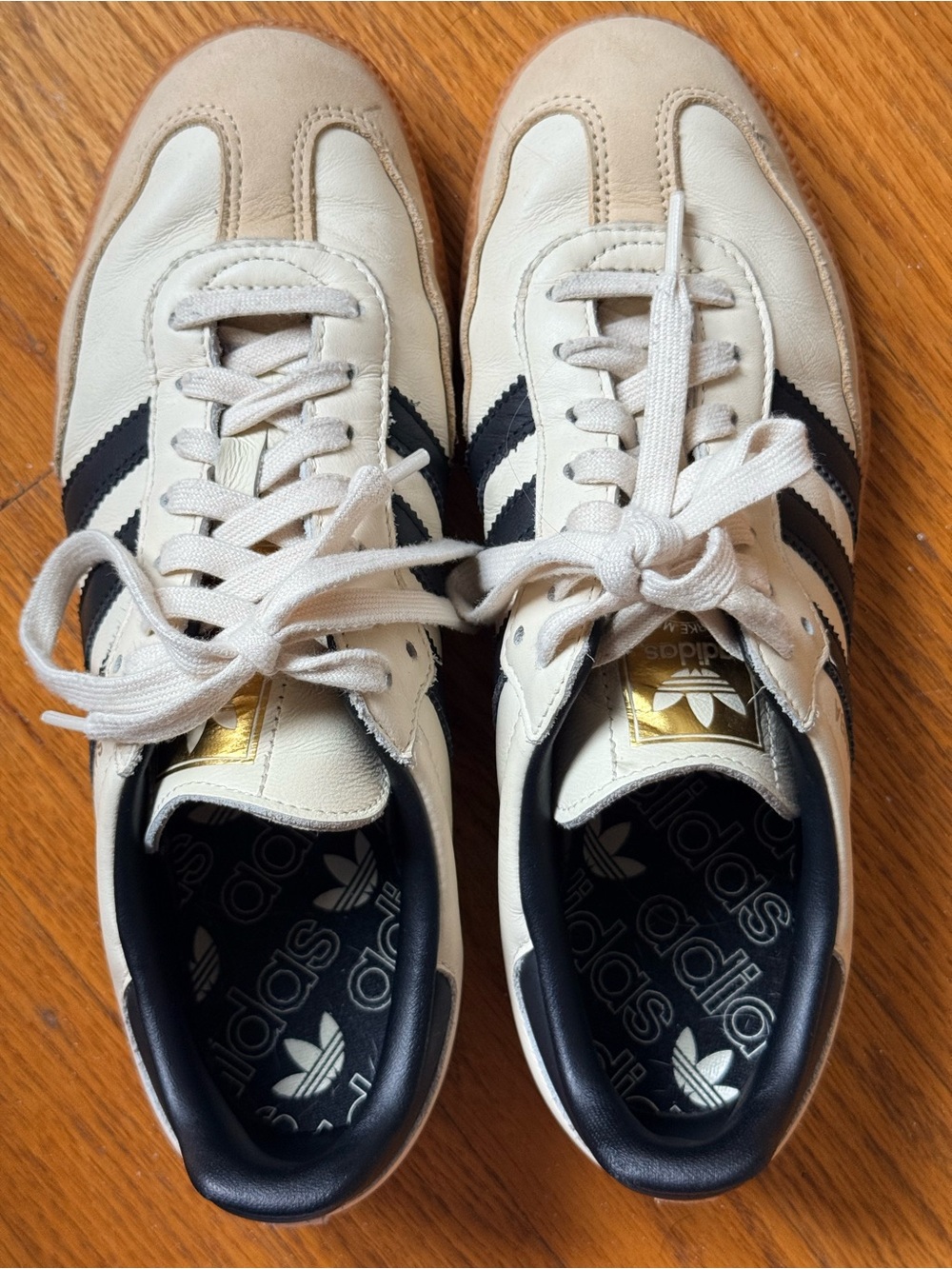 adidas samba OG Cream and Black Classic Sneakers with Gold Tongue Logo